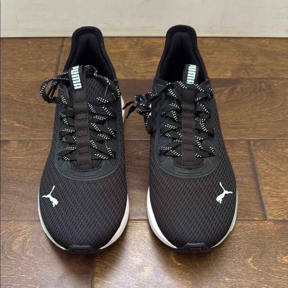 Puma Black and White Athletic Shoes with Breathable Mesh